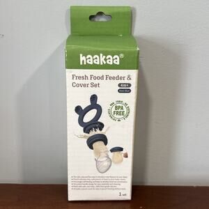 Haakaa Fresh Food Feeder And Cover Set Steel Blue 4M+ BPA Free Baby Chew NEW